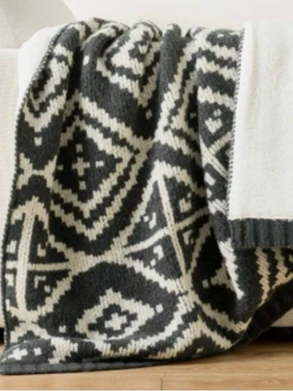 Pottery Barn Modern Fair Isle Throw Blanket Grey 50X60 NWT CottageCore Farmhouse
